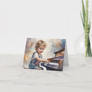 Kleine-Jungen-Piano-Aquarell-Illustration leer Karte