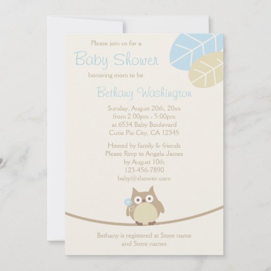 Kleine Jungen sind eine Hoowl Babydusche Einladung (Rückseite)