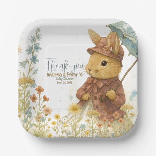 Kleine Kaninchendusche für Mädchen Pappteller (Vorderseite)