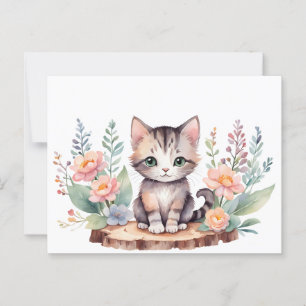Kleine Katze mit Blumen Postkarte