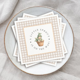 Kleine Keimling Neutrales Beige Gingham-Baby-Party Serviette