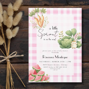 Kleine Keimling Rosa Gingham Baby-Party Einladung