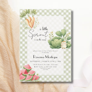 Kleine Keimlinge Grüne Gingham Baby-Party Einladung