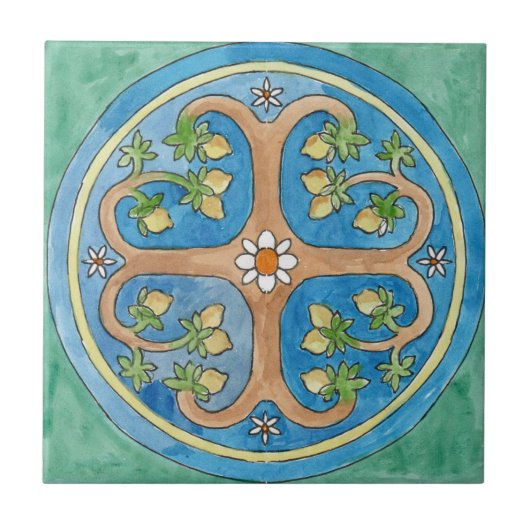 Kleine Keramik im sizilianischen Stil "Lemon Trees Fliese (Vorderseite)