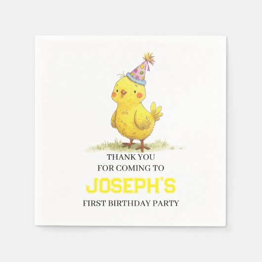 Kleine Kicherfarm Geburtstagshähnchen Serviette (Vorderseite)