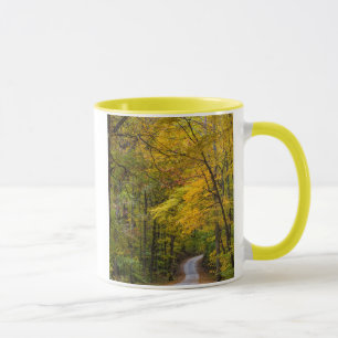 Kleine Kiesstraße gesäumt von Herbstfarben Tasse