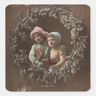 Kleine Kinder in Armklasp Quadratischer Aufkleber