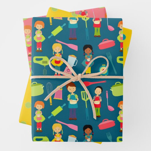 Kleine Kinder Kochen Packpapier 2 Geschenkpapier Set (Beispiel)