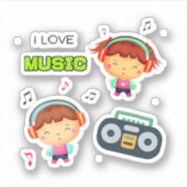 Kleine Kinder mit Musik Aufkleber (Vorderseite)