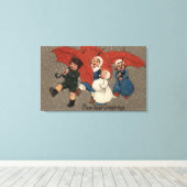 Kleine Kinder mit Regenschirmen Leinwanddruck (Insitu (Holzboden))