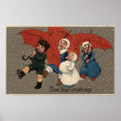 Kleine Kinder mit Regenschirmen Poster (Vorne)