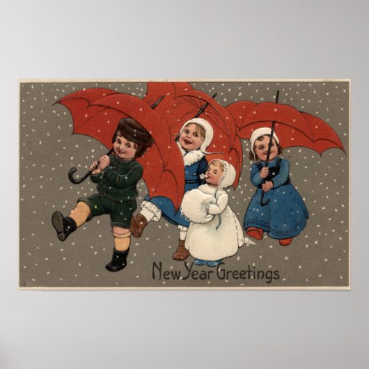 Kleine Kinder mit Regenschirmen Poster (Vorne)