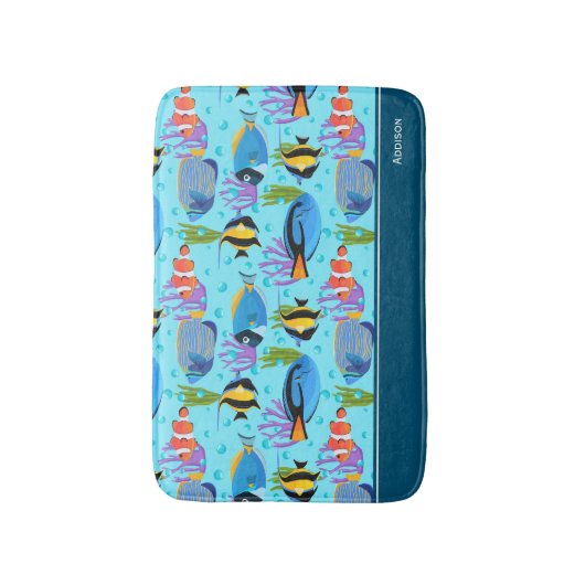 Kleine Kinder Ozean Fish Muster Badezimmer Badematte (Vorderseite Vertikal)