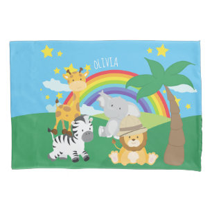 Kleine Kinder Safari Jungle Tiere und Vorname Kissenbezug
