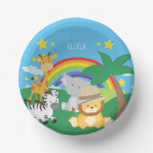 Kleine Kinder Safari Jungle Tiere und Vorname Pappteller (Vorderseite)