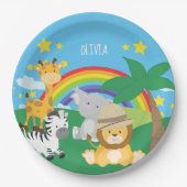 Kleine Kinder Safari Jungle Tiere und Vorname Pappteller (Vorderseite)