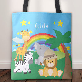 Kleine Kinder Safari Jungle Tiere und Vorname Tasche