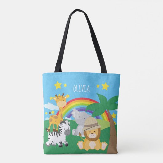 Kleine Kinder Safari Jungle Tiere und Vorname Tasche (Rückseite)
