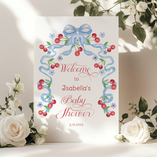 Kleine Kirschblaue Schleife Baby Shower Begrüßung Poster