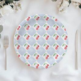 Kleine Kirsche auf dem Weg Blue Baby Boy Dusche Pappteller