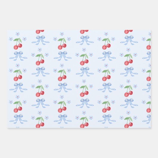 Kleine Kirsche Blauer Whimsikale Babydusche Geschenkpapier Set (Vorderseite 3)