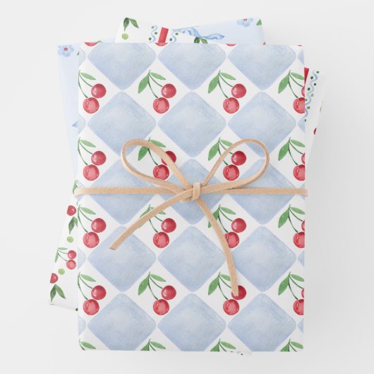 Kleine Kirsche Blauer Whimsikale Babydusche Geschenkpapier Set (Beispiel)