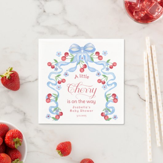 Kleine Kirsche Boy Blue Bow Coquette Baby Dusche Serviette (Beispiel)