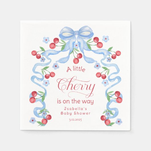 Kleine Kirsche Boy Blue Bow Coquette Baby Dusche Serviette (Vorderseite)