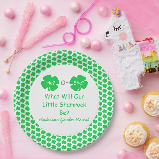 Kleine Kleeblatt-Geschlechtsoffenbarung Pappteller (Party)