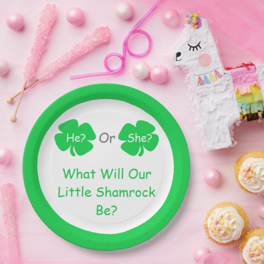 Kleine Kleeblatt-Geschlechtsoffenbarung Pappteller (Party)
