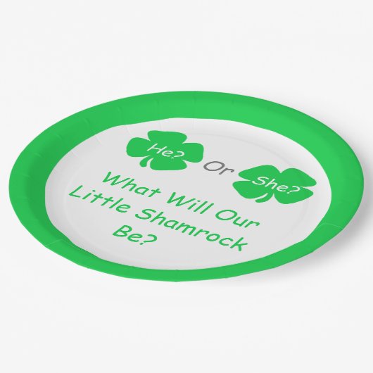 Kleine Kleeblatt-Geschlechtsoffenbarung Pappteller (Schrägansicht)