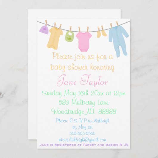 Kleine Kleidung Baby Dusche Einladungen (Vorne/Hinten)