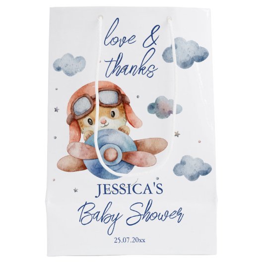 Kleine kleine Babydusche für Piloten Mittlere Geschenktüte (Rückseite)