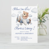 Kleine kleine Teddy Pilot Geburtstagsparty Einladung (Stehend Vorderseite)