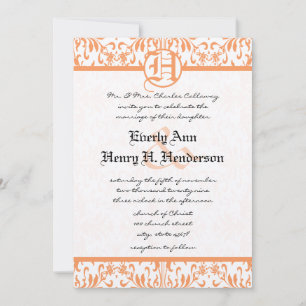 Kleine Koralle Damast Graue Schrift Hochzeitseinla Einladung