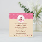 Kleine Kuchen auf einem Stand (Rosa/Creme) Einladung (Stehend Vorderseite)