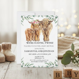 Kleine Kuh Hochland Twin Baby Dusche Eukalyptus Einladung