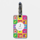 Kleine Kunsthandwerkskunst farbenfrohe Musterkinde Gepäckanhänger (Rückseite vertikal)