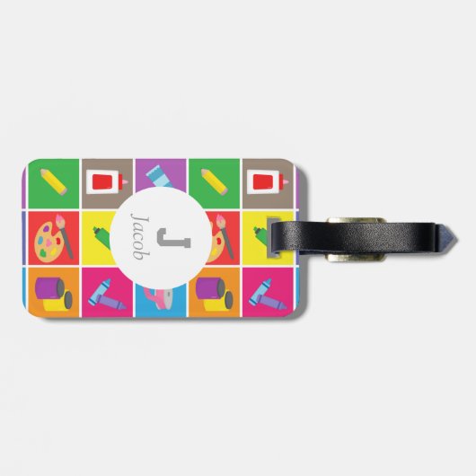 Kleine Kunsthandwerkskunst farbenfrohe Musterkinde Gepäckanhänger (Rückseite horizontal)