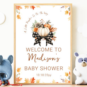 Kleine Kürbis-Baby-Party Floral & Karo-Willkommen  Poster