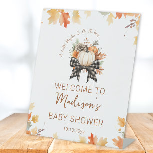 Kleine Kürbis-Baby-Party Floral & Karo-Willkommen  Sockelschild