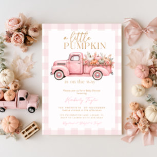 Kleine Kürbis-Baby-Party Mädchen Rosa Lastwagen He Einladung