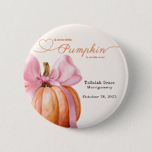 Kleine Kürbis-Baby-Party – Rosa Schleife Herbst Button