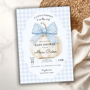 Kleine Kürbis blaue Schleife Junge Baby-Party Einladung