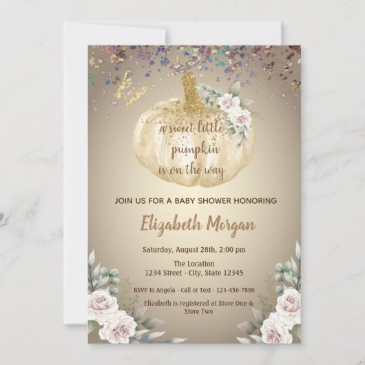 Kleine Kürbis, Blume, Schmetterlingsbabydusche Einladung (Vorderseite)