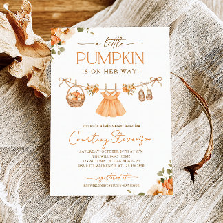 Kleine Kürbis-Blumen-Herbst-Baby-Party Einladung