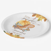 Kleine Kürbis-Dinosaurier-Herbstdusche Pappteller (Schrägansicht)