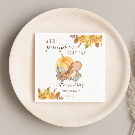 Kleine Kürbis-Dinosaurier-Herbstdusche Serviette