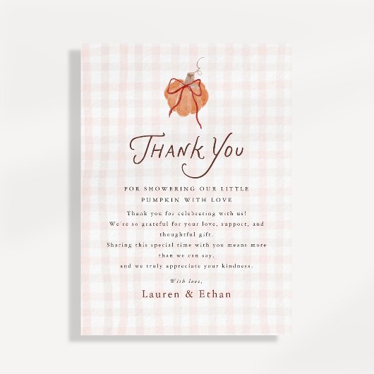 Kleine Kürbis-Gingham-Baby-Shower-Dankeskarten