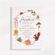 Kleine Kürbis-Gingham-Herbst-Baby-Shower-Einladung